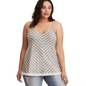Torrid Gray Striped Top with Lace Trim